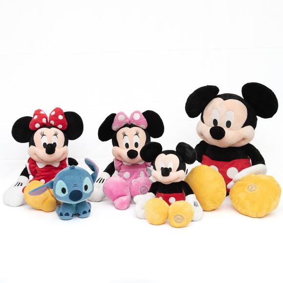 5 Disney Store Mickey Mouse Minnie Mouse Stitch Plush Stuffed Animals - Picture 1 of 16